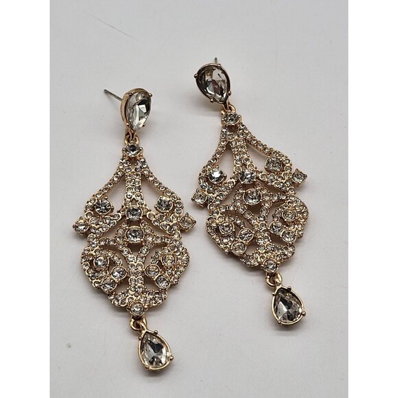 Gemma Layne Openwork Statement Drop Dangle Chandelier Earrings Gold Tone - Picture 2 of 9